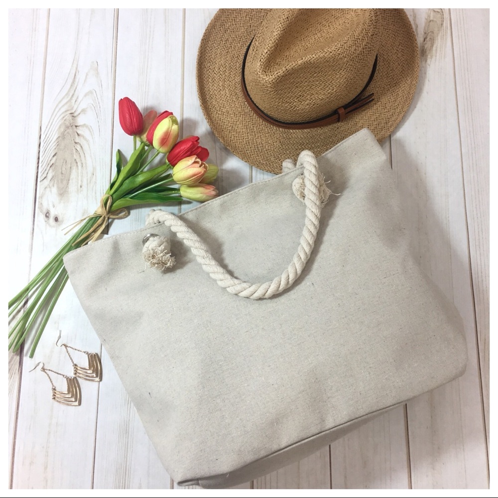 Off White Pineapple Bag with Rope Handles - Picture 2 of 4